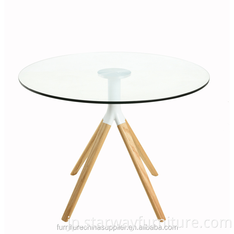 リビングルームとレストランのためのモダンなオリジナルの丸いガラスと木製のダイニングテーブル